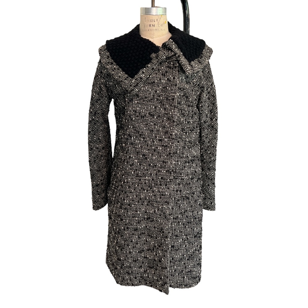 Lela Rose Black & Gray Wool Long Jacket